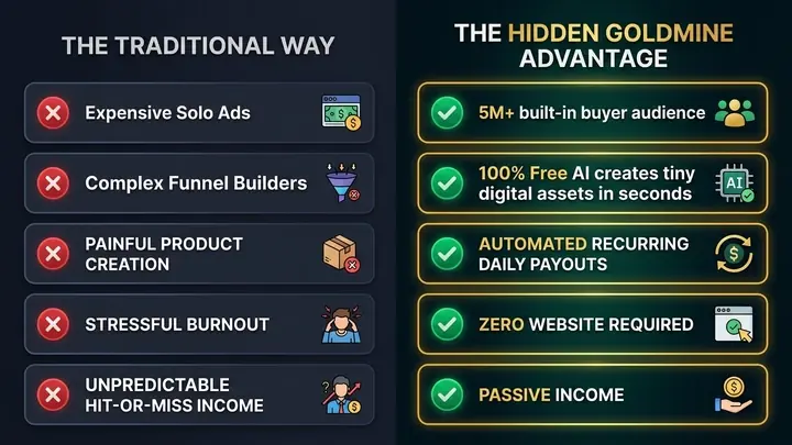 Traditional Affiliate Marketing vs The Hidden Goldmine Advantage Comparison Diagram